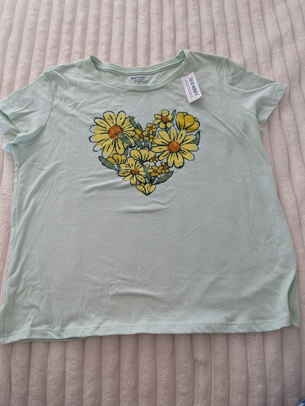 Old Navy Mint Green Tee with Yellow Floral Heart Graphic